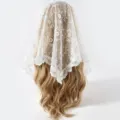 White lace hair scarf for women, elegant floral triangle head wrap, vintage headpiece hair accessory. - White