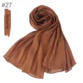 Brown Pleated Long Scarf Elegant Chiffon Hijab Silk Feel Shawl for Women Solid Color - Brown