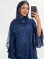 Solid thin embroidered flower scarf sweet versatile women's sun-protective shawl hijab - Navy Blue