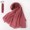 Dusty Rose pleated hijab satin scarf, lightweight breathable long Muslim headscarf for women. - Dusty Pink