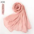 Solid crinkle satin hijab scarf in powder pink, breathable lightweight summer long wrap. - Pink