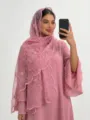 Solid color thin embroidered flower women scarf hijab lightweight sweet versatile shawl - 07 Pink