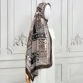 Sciarpa Chiffon Stampa Geometrica Stile Etnico Lungo Hijab Donna Copricapo Scialle - Nero Simmetrico (07)
