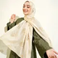 Chic beige embroidered island silk long scarf for women, stylish floral hijab shawl. - 180*70cm / Beige