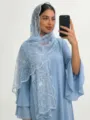Women lightweight sheer embroidered floral scarf headscarf hijab sun protection elegant blue - 09 Light Blue