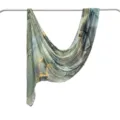 Modal cotton scarf with abstract marble digital print, elegant green and gold shawl. - 170*70cm / Green and Blue Embroidery (03)