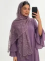 Purple embroidered floral scarf headscarf for women, elegant lightweight hijab variant style. - 10 Light Purple