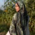 Ethnic chiffon printed shawl scarf, blue and green paisley design for women's sun protection. - Size 17