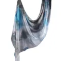 Silk Scarf Blue Abstract Print Shawl Lightweight Elegant Neckwear Fashion Accessory 180x85cm - 85*180cm / Blue Grey Ink Smudge (38)