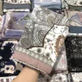 110x110cm square printed scarf, traditional paisley floral hijab and elegant shawl wrap. - 32