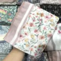 Floral square voile scarf, pink border variant, stylish Muslim hijab and sun protection shawl. - 88