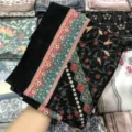 Black floral printed square scarf, soft modal hijab, elegant sun protection shawl. - 85