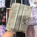 Khaki floral print voile square scarf 110cm, stylish hijab and sun protection shawl. - 15