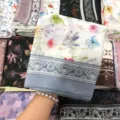 Watercolor floral square scarf, lightweight voile hijab and sun protection shawl for women. - 24