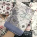 Floral printed square scarf, lightweight voile fabric, elegant blue border design. - 56