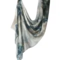 Digital printed polyester cotton scarf, blue abstract marble pattern soft warm shawl. - 135