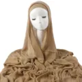 Solid pleated rayon hijab set with matching inner cap, comfortable modest headscarf for women. - Khaki