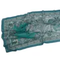Teal printed chiffon scarf featuring elegant paisley floral border patterns for women. - 41