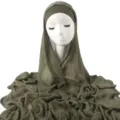 Olive green crinkle rayon long hijab scarf and matching elastic inner cap set for women. - Light Army Green