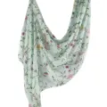 Mint green botanical floral printed scarf, soft breathable satin fashion shawl for women - 151 / 80*180cm