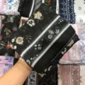 Black floral square scarf, 110x110cm printed cotton voile hijab and head wrap for women. - 17