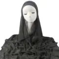 Solid color crinkled rayon long scarf with elastic under-cap hijab set for women. - Black and Gray