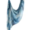 Blue watercolor modal cotton scarf, elegant women variant shawl with abstract print design. - 49