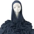 Dark blue crinkled rayon long hijab scarf with matching elastic inner cap set for women. - Dark Blue