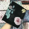 Black floral square scarf, 110x110cm voile Muslim hijab and headwear variant style. - 66