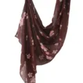 Brown floral print scarf with pink cherry blossoms and white polka dots for women. - 190