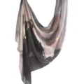 Watercolor printed satin shawl scarf for women, elegant draped abstract design 180x80cm. - 61