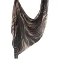 Black beige abstract print satin scarf, elegant women shawl variant, soft poly-cotton fabric - 62