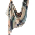 Abstract ink print soft fashion scarf, elegant gradient artistic headscarf shawl variant. - 119
