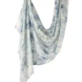 Blue tropical print soft poly cotton scarf, elegant long shawl for women, lightweight neck wrap - 120