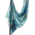 Blue orange abstract print fashion scarf, soft breathable fabric shawl for women, stylish variant. - 164