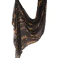 Modal cotton scarf in dark brown with orange watercolor print, stylish women shawl wrap. - 80*180cm / 98