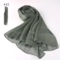 Solid color deep green glossy pleated long scarf, elegant island silk hijab wrap for women. - Dark Green