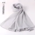Solid color breathable crinkle satin long scarf, gray purple silk material for women. - Grey Purple