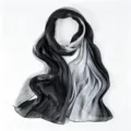 Zwarte en zilveren gegradueerde geplooide glanzende lange sjaal, elegante sjaal voor dames. - 09 Zwart Wit Zilver Grijs