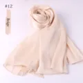 Beige pleated shiny silk scarf for women, lightweight breathable long fashion wrap. - Beige