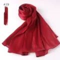 Solid color pleated long scarf in wine red, elegant glossy island satin fabric for women. - Burgundy