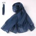 Solid color breathable satin long scarf, estate blue silk hijab, elegant daily wear shawl. - Estate Blue