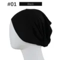 Modal solid color beanie cap in black, stretchable underscarf for women versatile wear. - 23*25.5cm / Black