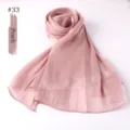 Pink shimmer crinkle long scarf in peach shade, elegant daily accessory for women. - Peach