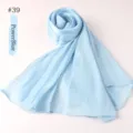 Solid light blue shimmering crinkled long scarf, breathable silky summer women hijab. - Bright Blue