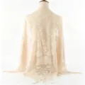 Elegant beige lace triangular shawl floral hollow out sun protection scarf wedding veil for women - Beige