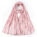 Pink pleated embroidered long scarf, Muslim hijab, breathable fashion headscarf for women. - 175*75cm / Pink