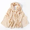 Chic leopard print chiffon long scarf with gold foil details, elegant drape and soft feel. - Beige / 175*70cm