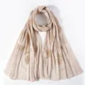 Elegant pleated embroidered long scarf metallic silk hijab breathable fashion head wrap - 175*75cm / Light Khaki