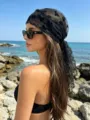 Retro black lace headscarf for women, elegant floral sheer hair wrap and beach sun scarf. - 130*45cm / Black
